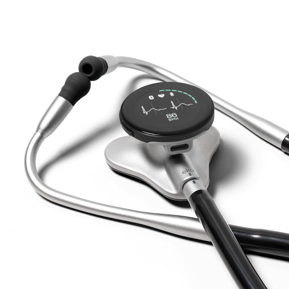 CORE 500™ Digital Stethoscope — 40x Amplification, Active Noise Cancellation, 3-Lead ECG, FDA-Cleared AI with +, Full-Color Display, Reimbursement Eligible — Silver, COR503-SLV