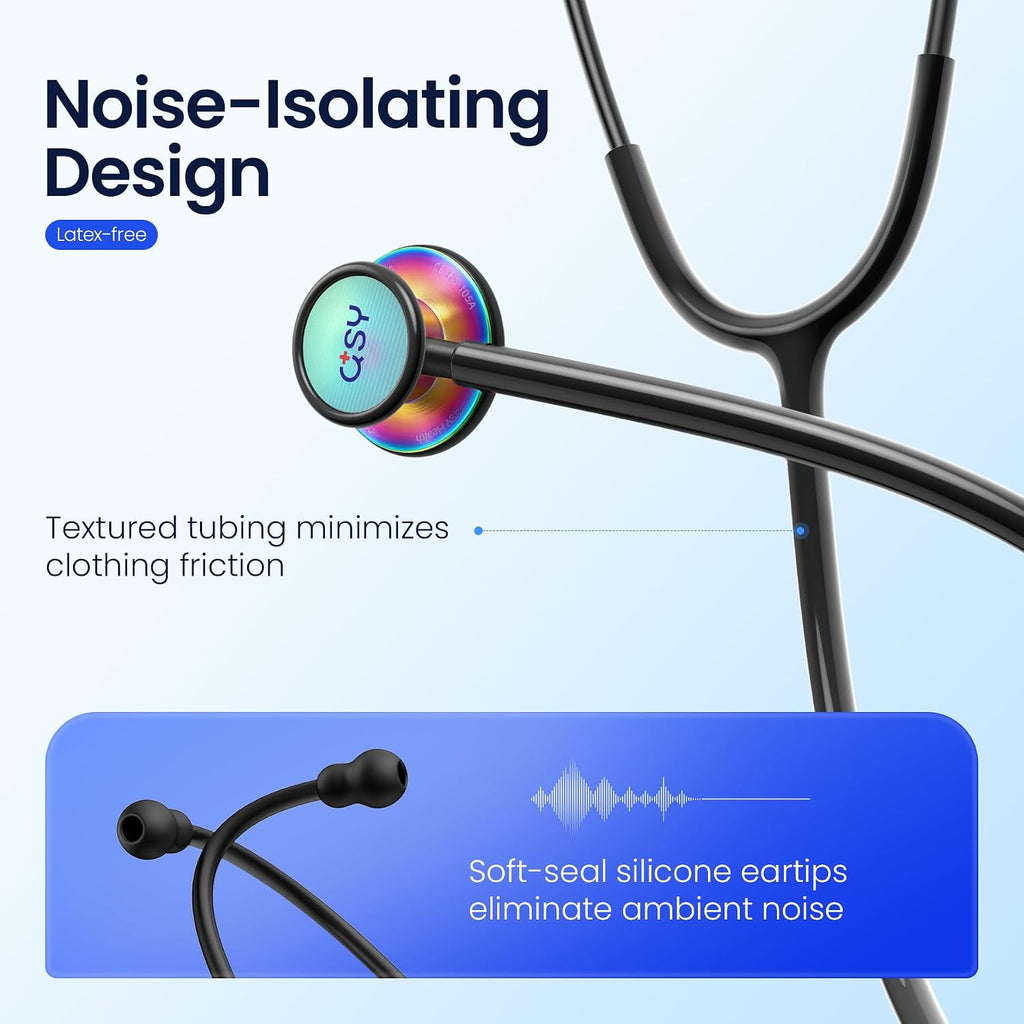 Stainless Steel Stethoscope, Dual-Frequency Diaphragm, Bell & Diaphragm & Pediatric Diaphragm, Noise-Reducing Silicone Ear Tips, Ideal for Doctors, Nurses, Students Use