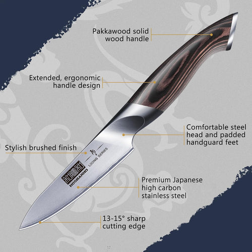 3.75 inch Paring Knife, Japanese High Carbon Stainless Steel Small Kitchen Knives, Ultra Sharp Fruit Knife with Ergonomic Pakkawood Handle