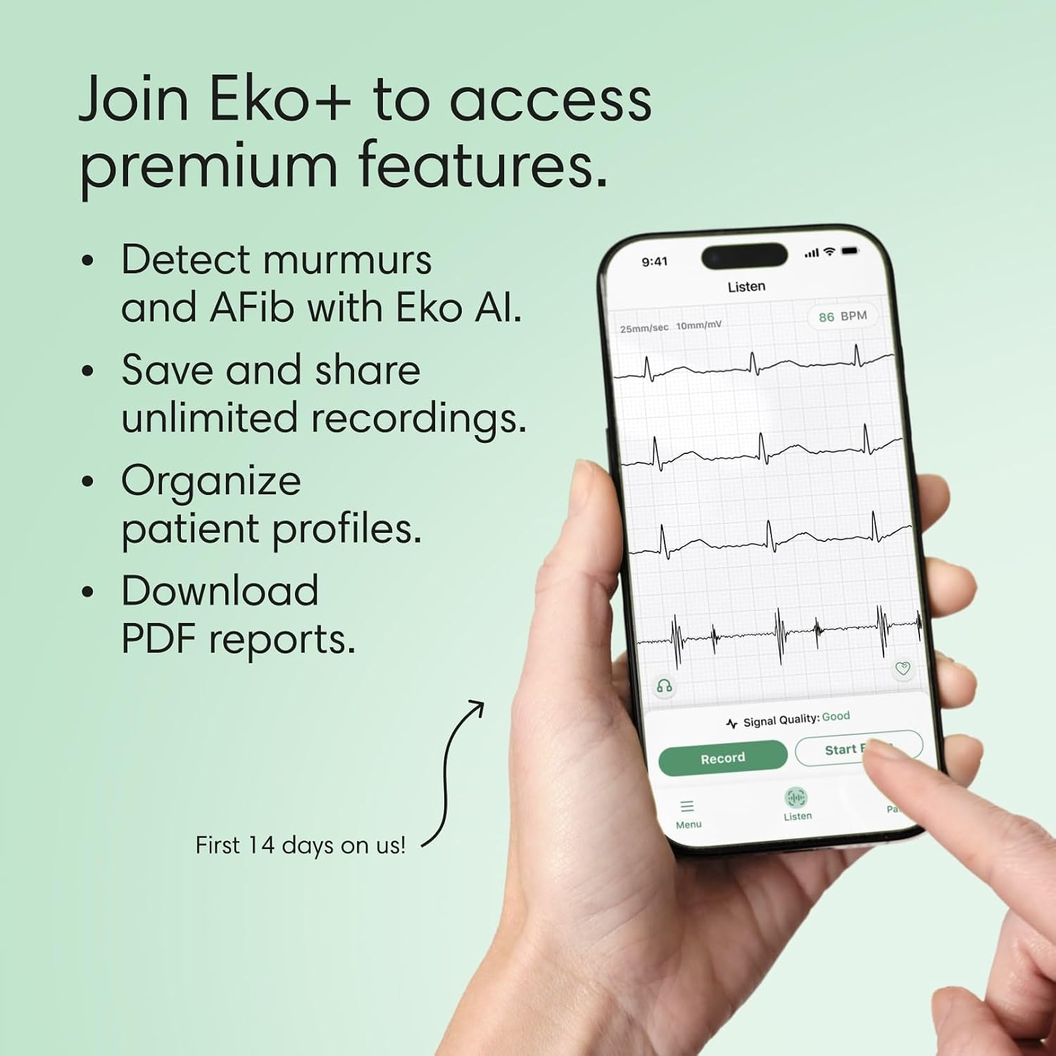 CORE 500™ Digital Stethoscope — 40x Amplification, Active Noise Cancellation, 3-Lead ECG, FDA-Cleared AI with +, Full-Color Display, Reimbursement Eligible — Silver, COR503-SLV
