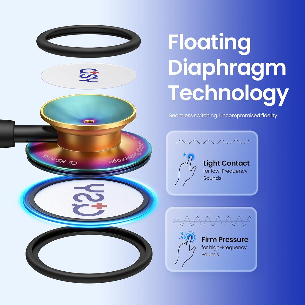 Stainless Steel Stethoscope, Dual-Frequency Diaphragm, Bell & Diaphragm & Pediatric Diaphragm, Noise-Reducing Silicone Ear Tips, Ideal for Doctors, Nurses, Students Use