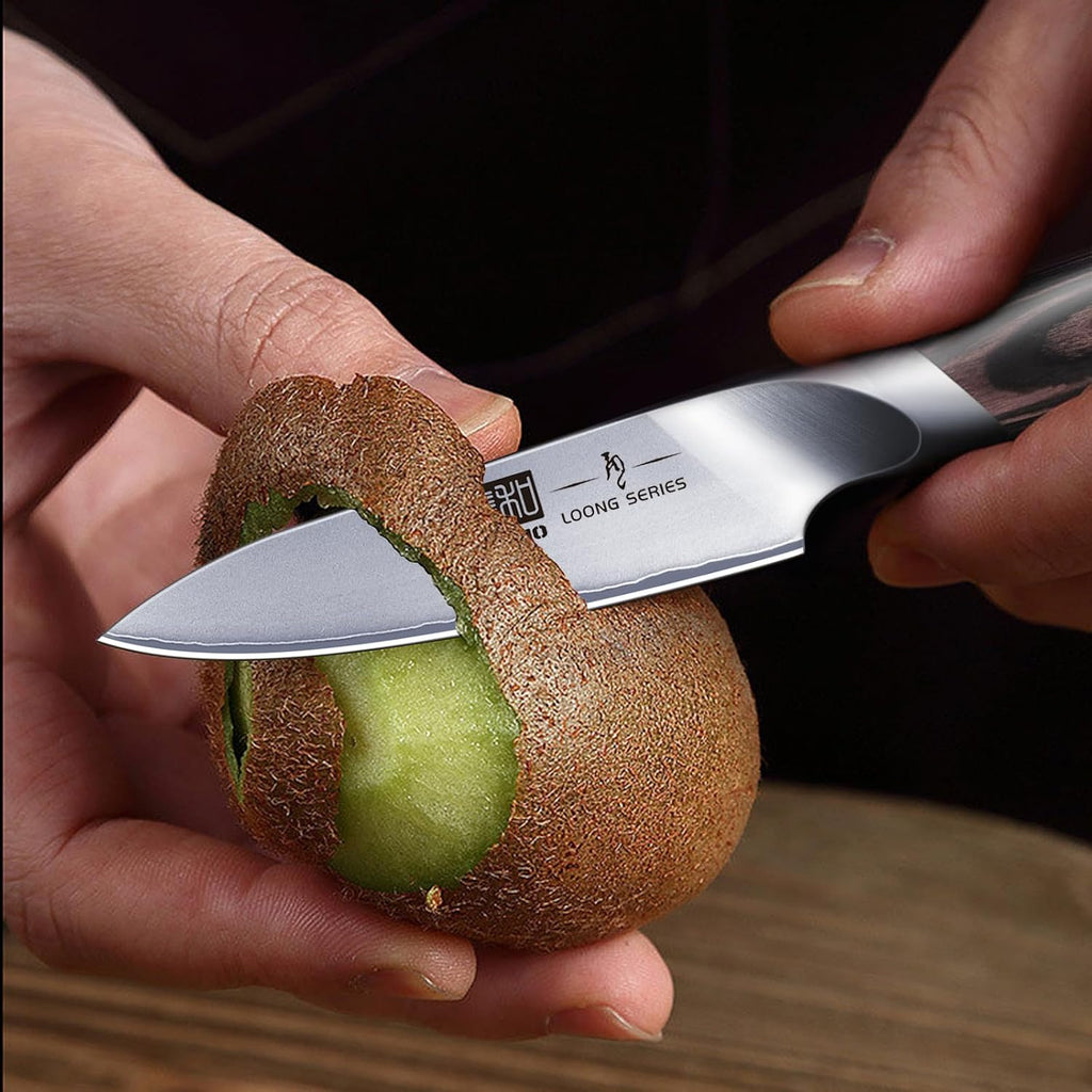 3.75 inch Paring Knife, Japanese High Carbon Stainless Steel Small Kitchen Knives, Ultra Sharp Fruit Knife with Ergonomic Pakkawood Handle